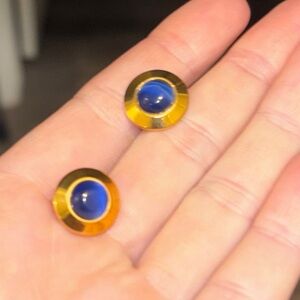 Gold and Blue Round Earrings